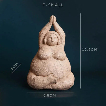 Beige clay decorbites abstract fat lady figurine of a woman meditating yoga pose vintage resin home decor ornament