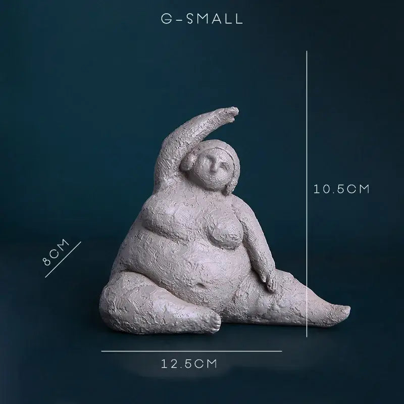 Gray textured resin decorbites abstract fat lady figurine of a woman in yoga pose for home decor ornaments