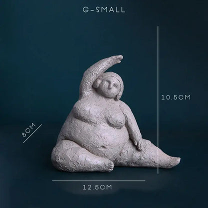 Gray textured resin decorbites abstract fat lady figurine of a woman in yoga pose for home decor ornaments