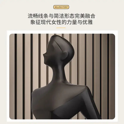 DecorBites abstract figure black matte-finished figure art sculpture with sleek minimalist design for luxury living room decor
