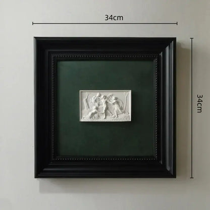 White abstract figure relief sculpture decorative painting in black frame by DecorBites for wall decoration