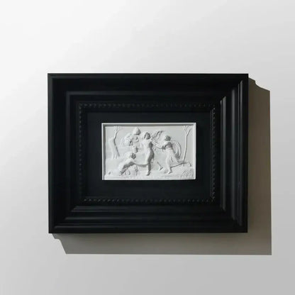 Decorbites abstract figure white relief sculpture with figures in motion in a sleek black frame decorative painting