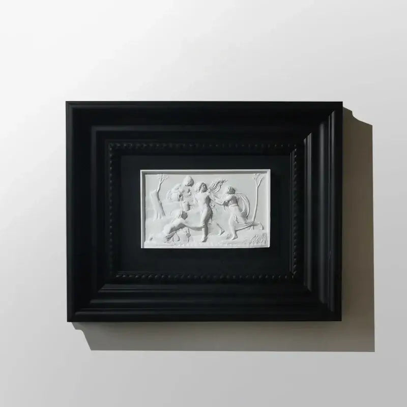 Decorbites abstract figure white relief sculpture with figures in motion in a sleek black frame decorative painting