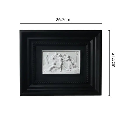 Black-framed rectangular relief sculpture with white classical figures decorbites abstract figure decorative painting wall decor