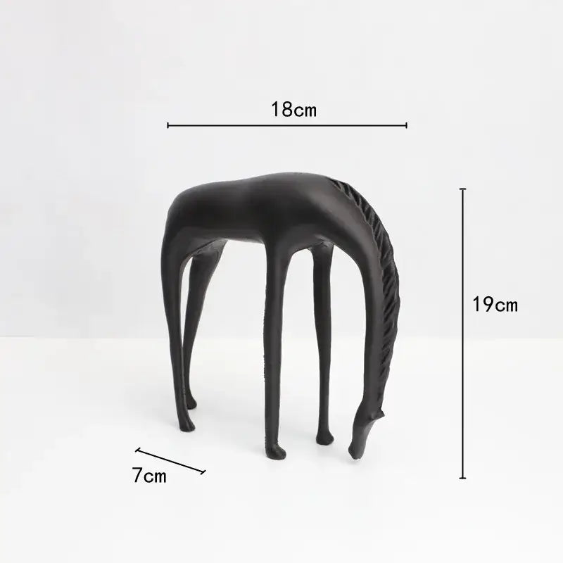 Decorbites abstract horse iron sculpture featuring black matte finish stylized elongated legs and textured mane for living room decor