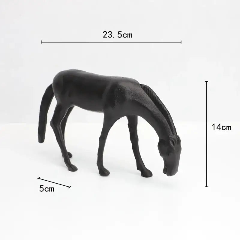 Black matte decorbites abstract horse iron sculpture 23.5cm long detailed mane sturdy legs for living room decor