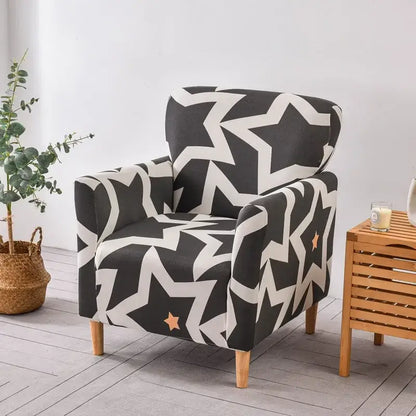 Decorbites accent chair cover slipcover in black and white star pattern with orange seat accent stretch fabric