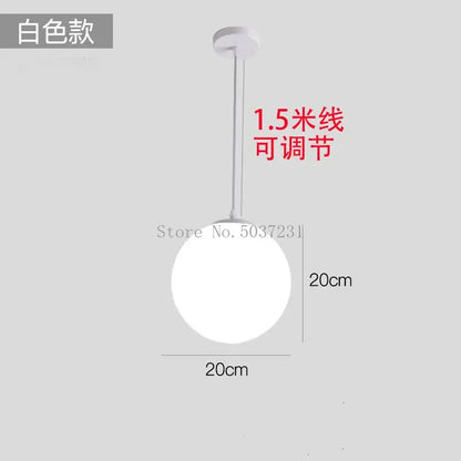 White acrylic ball pendant light with 20cm globe and 1.5m adjustable cord for modern living room interiors