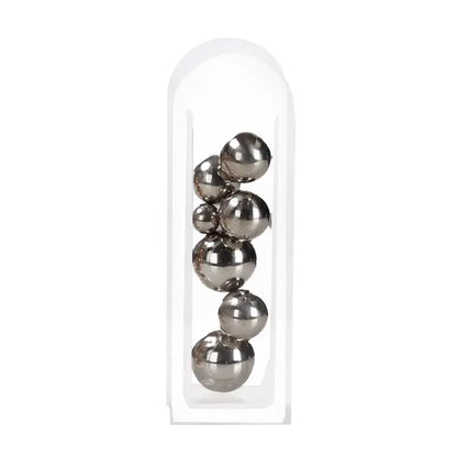 A clear acrylic ball vase stack with seven polished chrome steel balls for DecorBites acrylic ball vase home decoration