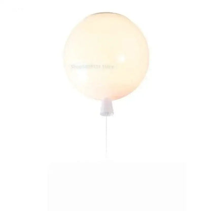 A soft glowing white acrylic balloon ceiling light with a sleek plastic base for modern nordic living room decor