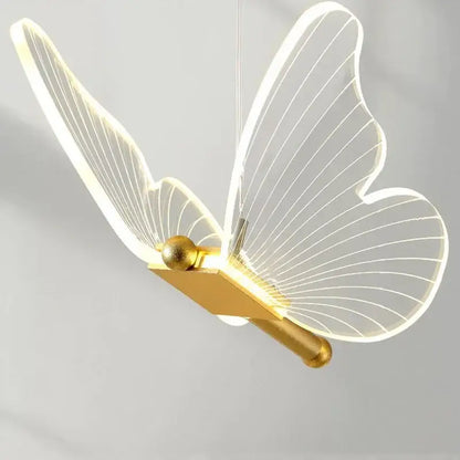 DecorBites™ acrylic butterfly led pendant light with translucent wings and gold-toned metallic base modern pendant light
