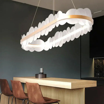 Modern decorbites™ acrylic ceiling chandelier with sleek gold accent and layered translucent white petal shades for indoor lighting