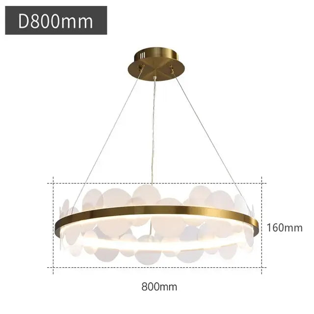 Decorbites™ acrylic ceiling chandelier with gold-toned frame and translucent white petal shades for indoor lighting