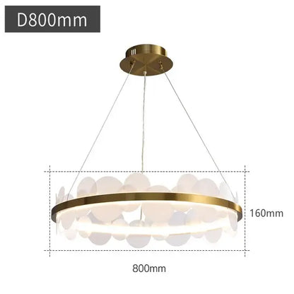 Decorbites™ acrylic ceiling chandelier with gold-toned frame and translucent white petal shades for indoor lighting