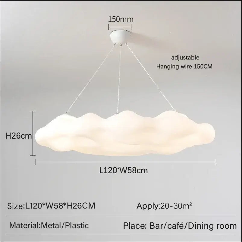 White acrylic cloud led ceiling chandelier with soft diffused glow and metal-plastic construction for living room