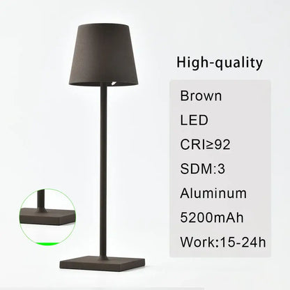 Brown led table lamp with matte aluminum base and slender stem from decorbites acrylic crystal art led collection