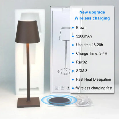 Brown decorbites™ acrylic crystal art led table lamp with wireless charging, sleek metallic stand, and square base