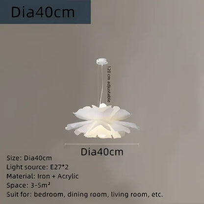 White acrylic flower chandelier pendant light with iron and acrylic construction for dining and bedroom decor