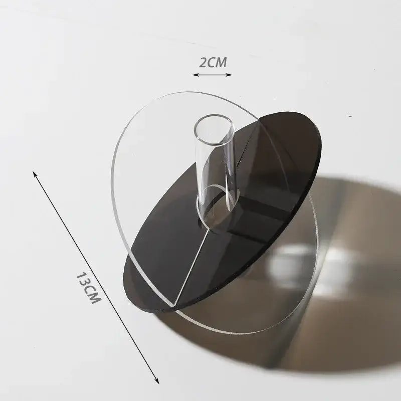 Modern acrylic flower vase decorbites™ with a sleek black and transparent design featuring a central candle opening