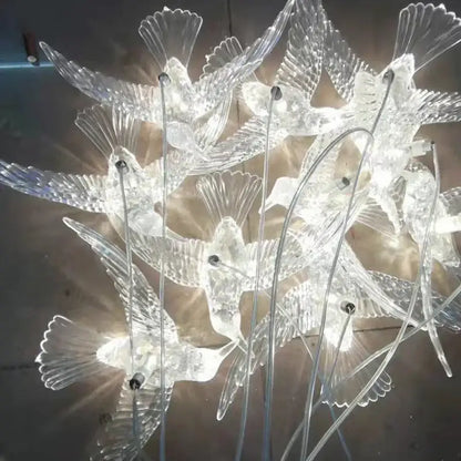 Clear acrylic flying birds led lamp with intricate feather details and embedded lighting for wedding party décor