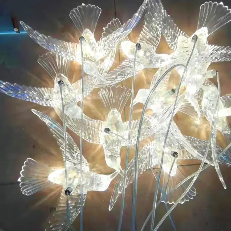 DecorBites acrylic flying birds led lamp featuring translucent doves in flight with intricate feather details for wedding décor