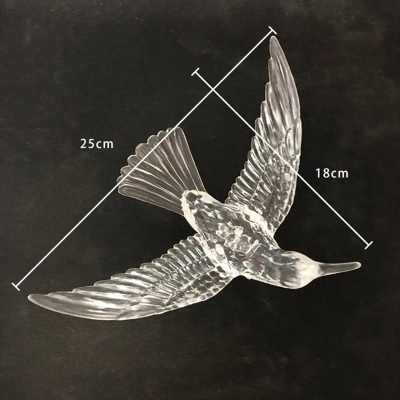 Clear glass acrylic flying birds led lamp with detailed feather patterns for wedding party stage décor by DecorBites