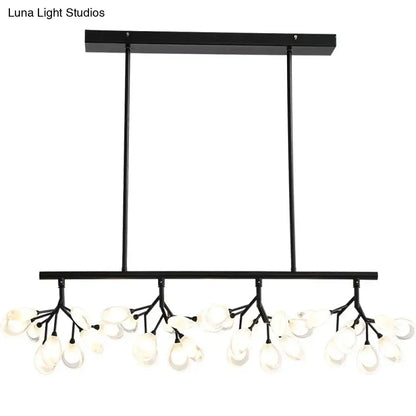 Black metal DecorBites™ island lighting fixture with 36 frosted glass globe bulbs for dining room lighting