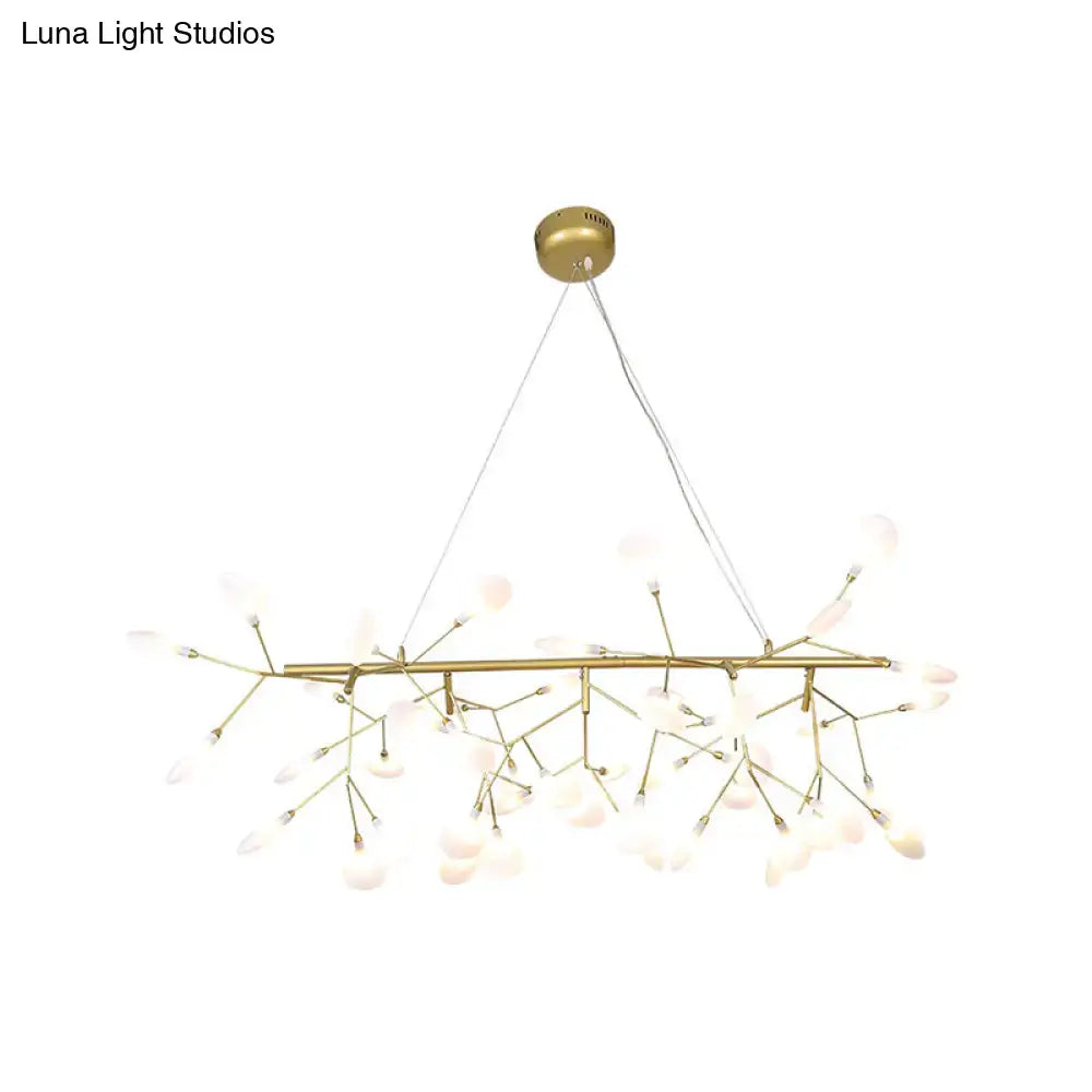 Gold-toned decorbites™ acrylic leaf-shaped led hanging light fixture with glowing glass orbs for modern island lighting