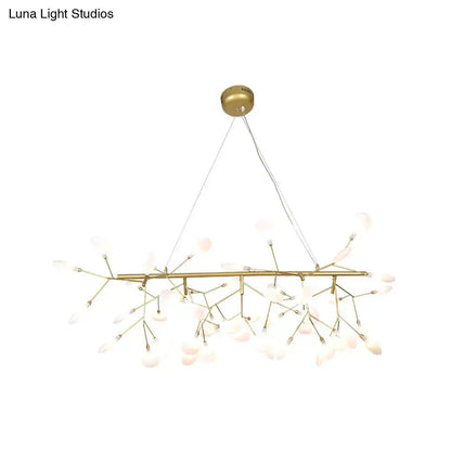 Gold-toned decorbites™ acrylic leaf-shaped led hanging light fixture with glowing glass orbs for modern island lighting