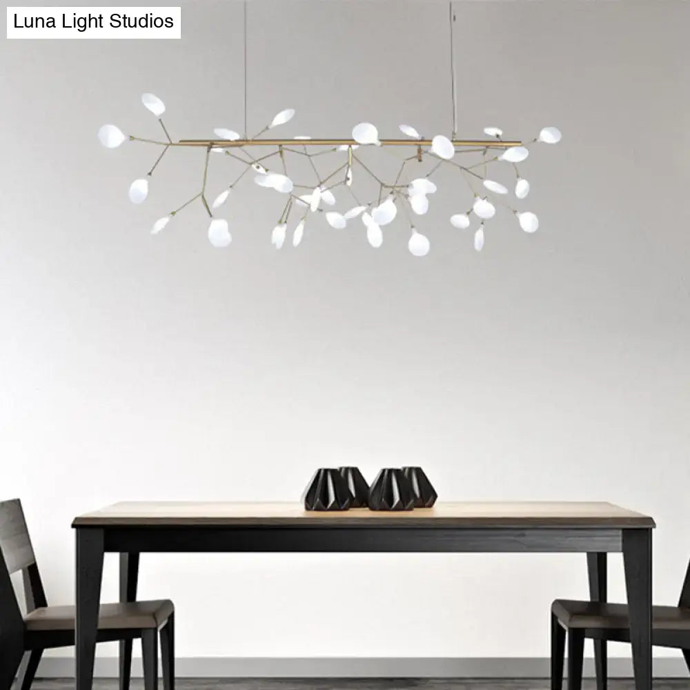 Modern brass branch-style decorbites acrylic leaf-shaped led hanging light fixture with frosted glass for island lighting