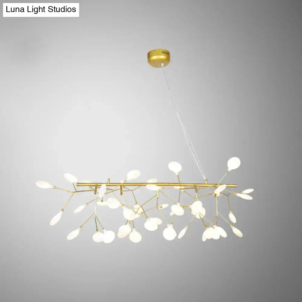Decorbites™ gold-toned acrylic leaf-shaped led hanging light fixture with branch-like arms for modern island lighting