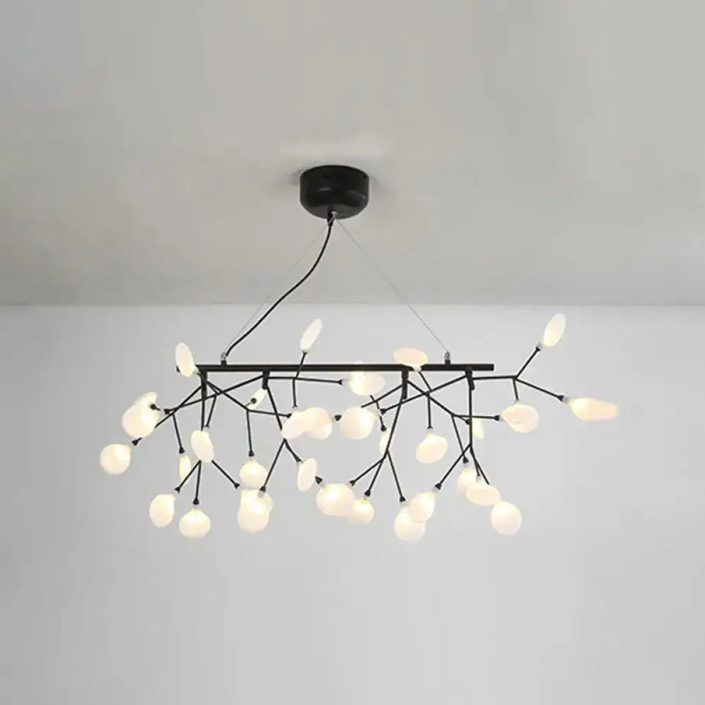 Black metal led hanging light chandelier with branching arms and frosted glass globes for modern island lighting