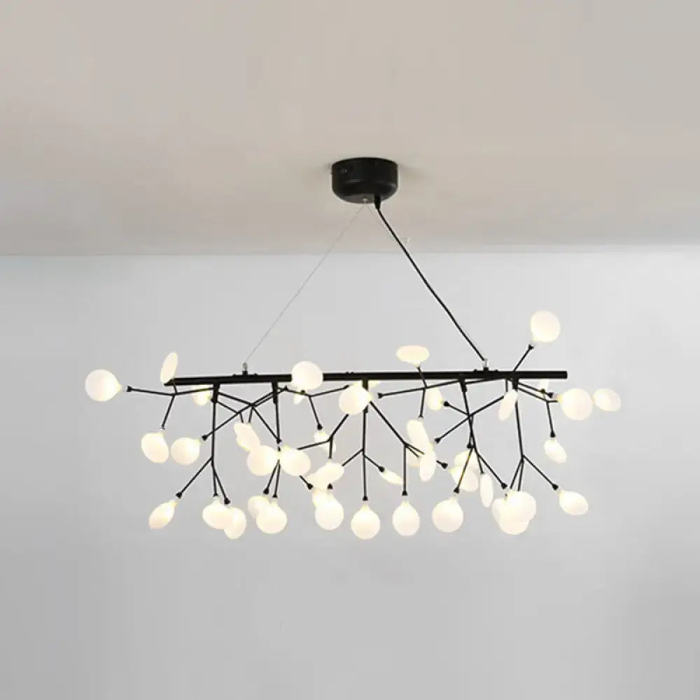 Black metal led hanging light chandelier with frosted glass globes in a branching design for modern island lighting