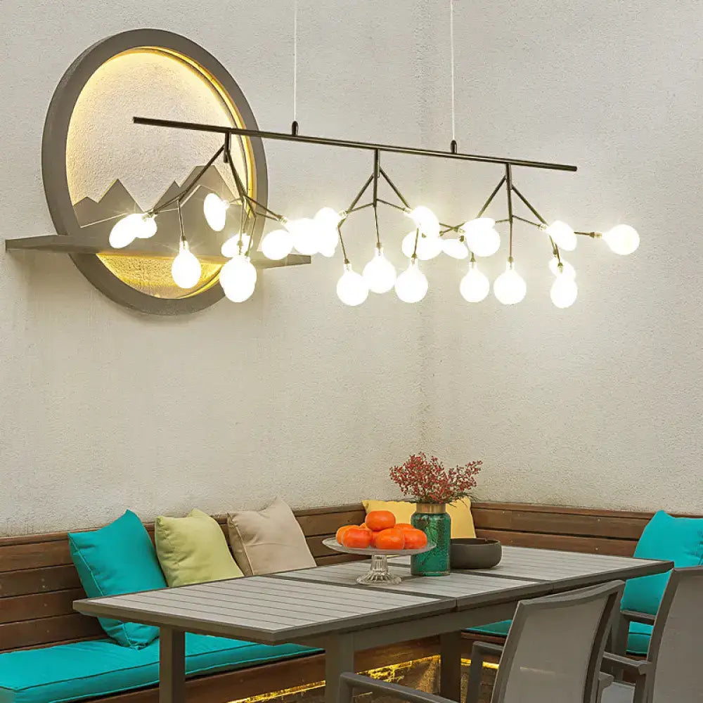 Modern black metal firefly metal pendant chandelier with adjustable hanging cord and multiple white spherical bulbs for bedroom