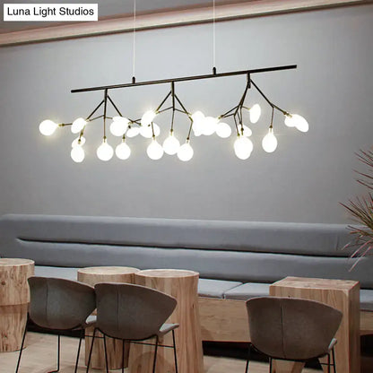 Black metal firefly metal pendant chandelier with multiple frosted glass globes and adjustable hanging cord design