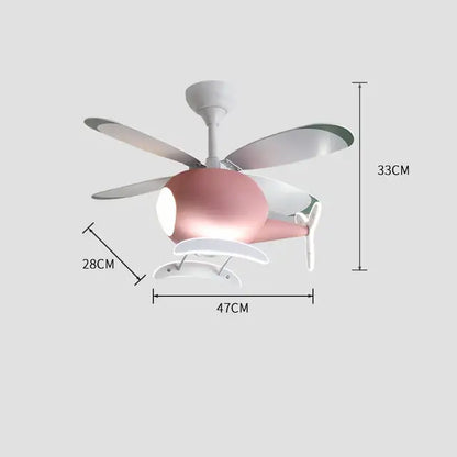 Pink and white airplane-shaped aircraft led chandelier ceiling fan with glowing light fixture for kids room decor
