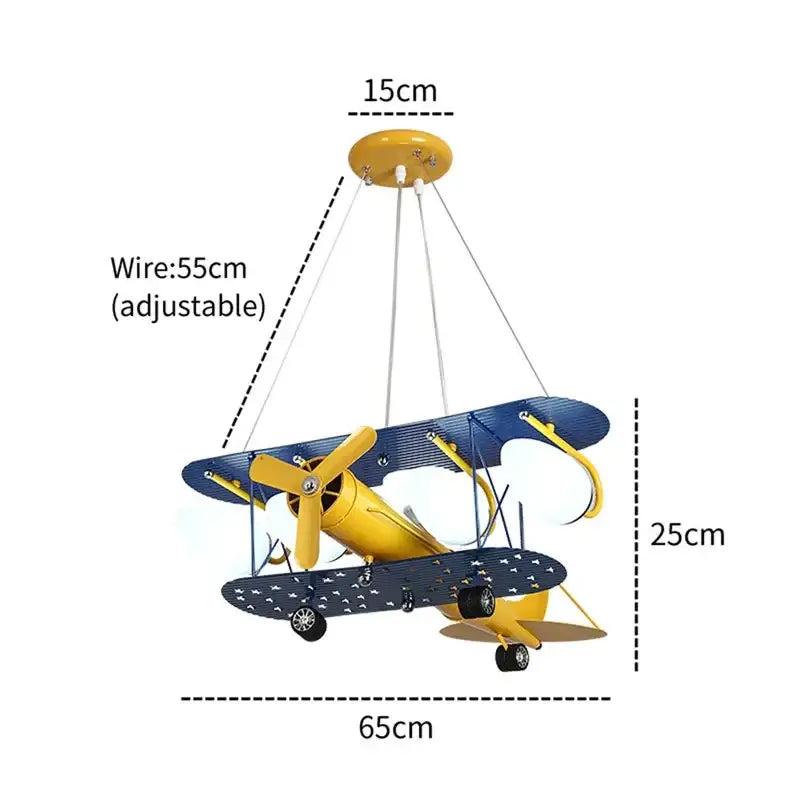DecorBites™ vintage-style yellow and blue metallic airplane chandelier kids led light for boys bedroom decor