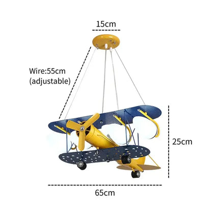 DecorBites™ vintage-style yellow and blue metallic airplane chandelier kids led light for boys bedroom decor