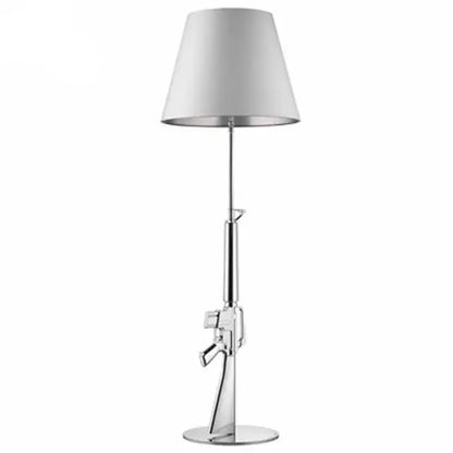 DecorBites™ ak47 guns floor lamp in chrome finish with white tapered shade metal art deco luxury bedside lamp