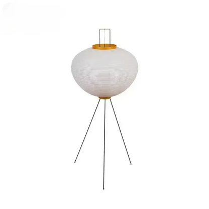 Decorbites akari noguchi rice paper table lamp with white paper shade gold accents and black metal tripod base for living room