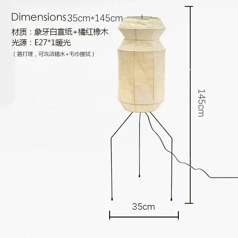 Cream-colored geometric akari noguchi led floor lamp with black metal legs for living room decor by decorbites