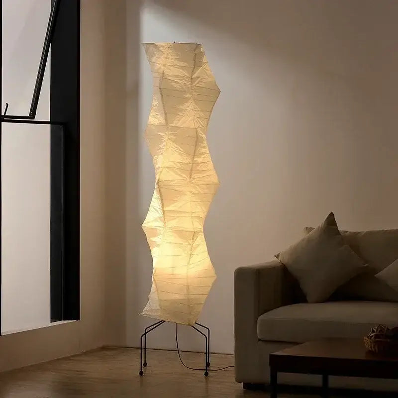 Decorbites akari rice paper floor lamp with warm glow and wavy accordion design vintage standing light