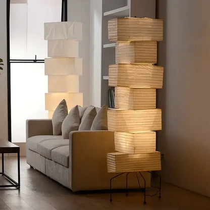 Decorbites akari rice paper floor lamp with stacked rectangular design and warm glowing light for home decor