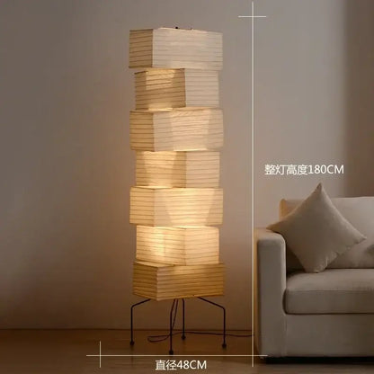 Decorbites akari rice paper floor lamp with warm light stacked rectangular shades and minimalist black metal base for home decor