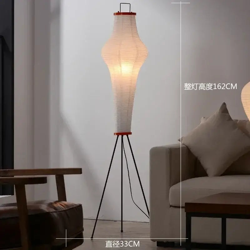 DecorBites akari rice paper floor lamp with white paper lantern shade and red accents for vintage home decor