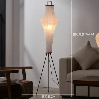 DecorBites akari rice paper floor lamp with white paper lantern shade and red accents for vintage home decor