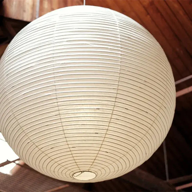 DecorBites™ akari vintage rice paper pendant light in off-white with concentric ridges and subtle sheen handcrafted style