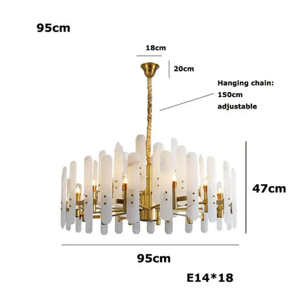 Decorbites alabaster gold chrome chandelier suspension luminaire with frosted glass rods for living room lighting