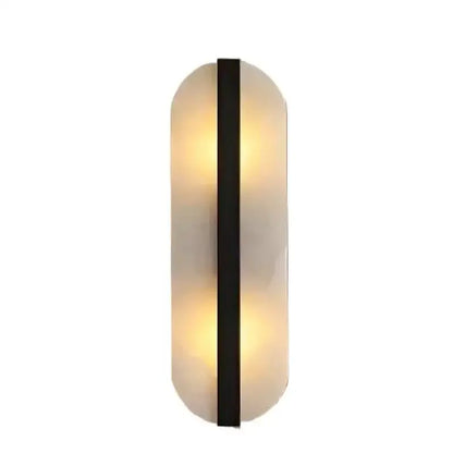 DecorBites™ alabaster oval marble wall lamp with frosted glass diffuser and black metal accent for indoor lighting