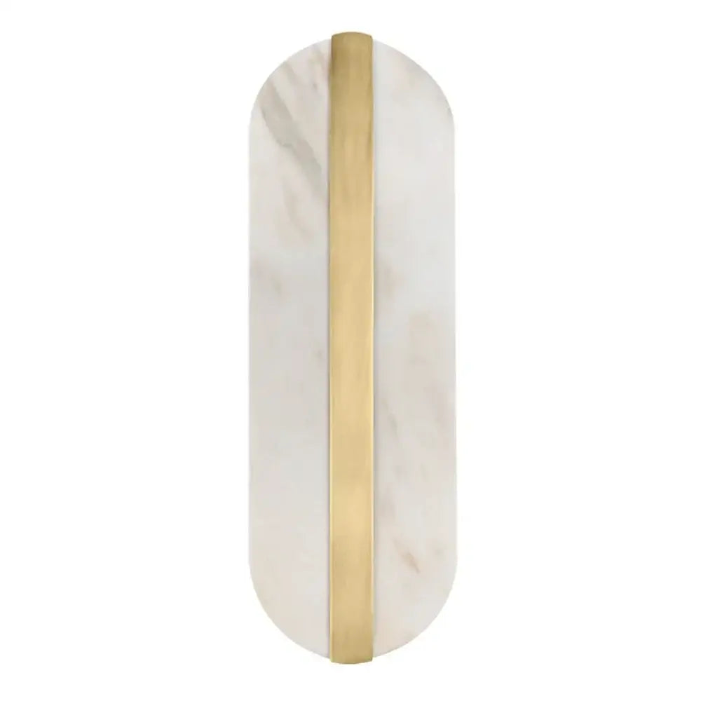 Decorbites™ alabaster oval marble wall lamp featuring a white marble surface with gray veining and gold vertical strip